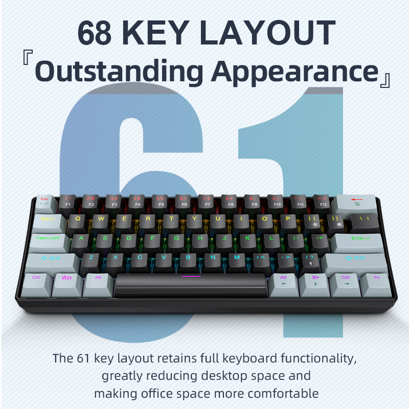 Keyboard Gaming Blue Switch - APAYADO K61 Mini Mechanical Keyboard,Wired,61 Keys,Phantom