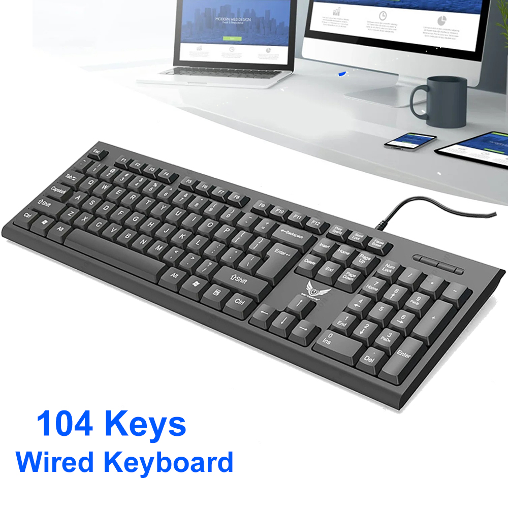 Gaming Keyboard Budget - 104 Keys USB Wired Keyboard Ergonomic